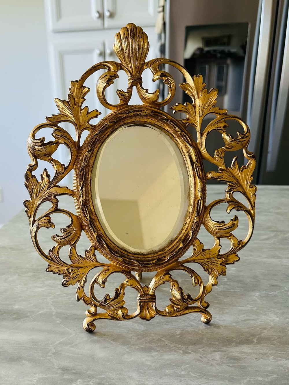 Antique Victorian Gilt Oval Vanity Table Mirror Frame  Italian Baroque